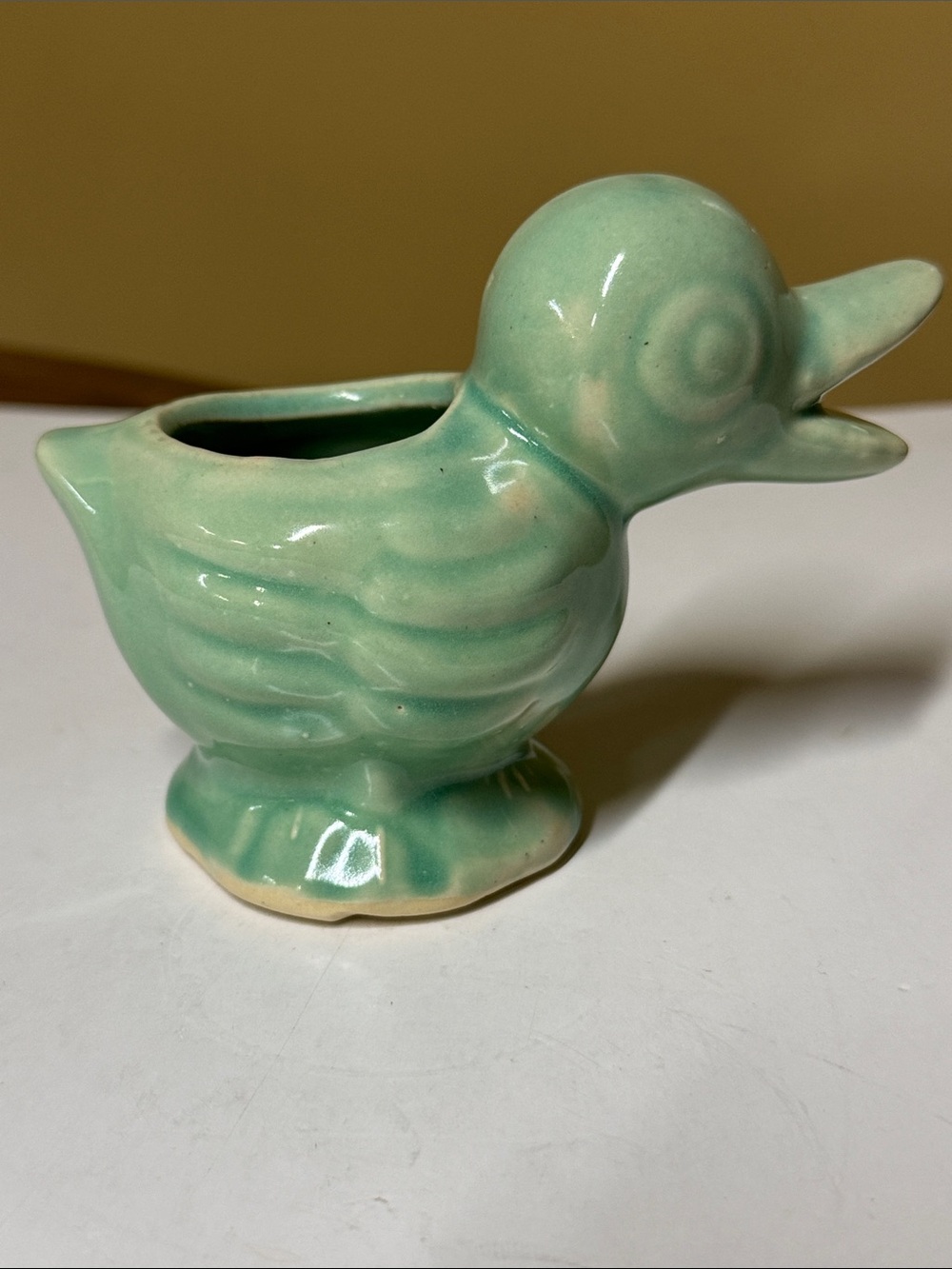 Green Ceramic Duck Planter duckling 4” tall